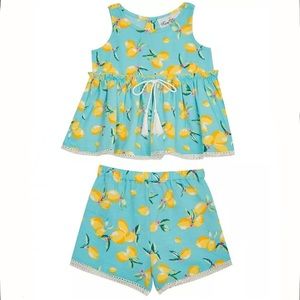 Rare Editions Lemon Print Tank Top and Shorts Matching Set